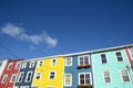 Low angled shot of a row of colorful houses in St. John`s, Newfoundland, Canada Royalty Free Stock Photo
