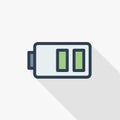 Low battery, charge thin line flat color icon. Linear vector symbol. Colorful long shadow design. Royalty Free Stock Photo