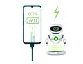 Low battery and charging your phone and robot assistant vector illustration on white background