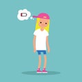 Low battery conceptual illustration. young exhausted blond girl