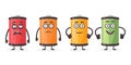 Low Battery and Full Battery Character Set. Funny Battery Characters with Full, Slightly Depleted, Nearly Depleted and Royalty Free Stock Photo