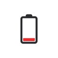 Low battery icon with red indicator on white background Royalty Free Stock Photo