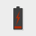 Low battery icon with white stroke. Sticker style. Vector illustration on white background. Royalty Free Stock Photo