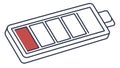 A low battery indicator icon with one red bar showing low power vector. vector design Generative AI Royalty Free Stock Photo