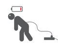 Low battery man with electrical plug. Tiredness icon. Burnout of working. low level energy. Vector illustration