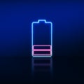 Low battery neon sign. Charger glowing level indicator. Low battery notification Smartphone