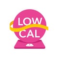 Low cal icon circular sign stands on weight scales