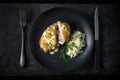 Low Carb Chicken Cordon Bleu On Black Matte Plate. Generative AI