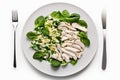 Low Carb Chicken Salad On Plate, White Background. Generative AI