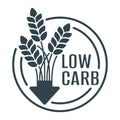 Low-carb product - badge with wheat and arrow down