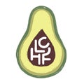 Low Carb High Fat. Vector flat illustration of an avocado with hand written letters.