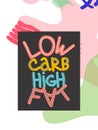 Low carb high fat white collage lettering. Keto diet flat hand drawn illustration Royalty Free Stock Photo