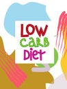 Low carb high fat white collage lettering. Keto diet flat hand drawn illustration Royalty Free Stock Photo