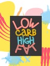 Low carb high fat white collage lettering. Keto diet flat hand drawn illustration Royalty Free Stock Photo