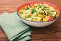 Low carbs Tuna Avocado Salad in glass bowl.