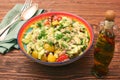 Low carbs Tuna Avocado Salad in glass bowl.