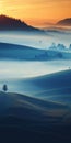Surreal Cinematic Minimalistic Shot Foggy Hill In Marcin Sobas Style