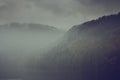 Low cloud, fog covers lake on a September morning