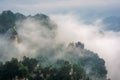 Low clouds covering Tianzi mountains in Zhangjiajie Royalty Free Stock Photo