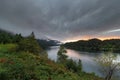 Low Clouds Over Columbia River at Sunset in Oregon Royalty Free Stock Photo