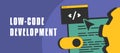 Low-code and no-code development banner shows how users can build apps without coding, boosting productivity and