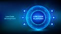 Low code platform. Low code development technology concept. LCDP easy coding. Hexagonal grid sphere on blue background. Vector Royalty Free Stock Photo