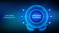 Low code platform. Low code development technology concept. LCDP easy coding. Hexagonal grid sphere in wireframe hands on blue Royalty Free Stock Photo