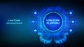 Low code platform and No Code development technology concept in wireframe hands. LCDP and NCDP - software development using