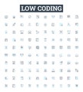 Low coding vector line icons set. No-code, Visual, Declarative, Automation, Platform, Application, Mobile illustration