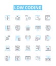 Low coding vector line icons set. No-code, Visual, Declarative, Automation, Platform, Application, Mobile illustration