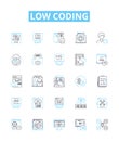 Low coding vector line icons set. No-code, Visual, Declarative, Automation, Platform, Application, Mobile illustration