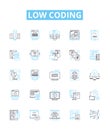 Low coding vector line icons set. No-code, Visual, Declarative, Automation, Platform, Application, Mobile illustration