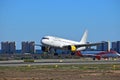 Low Flying Aircraft At Alicante Airport Vueling Airlines Royalty Free Stock Photo