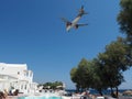 Low Flying Jetliner Landing at Santorini