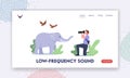 Low-frequency Infra Sound Waves Landing Page Template. Photographer Character Shoot Elephant and Birds