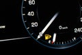 Low Fuel. A car s gas gauge showing low on fuel. Sensor fuel warning on digital dashboard. Low fuel level Royalty Free Stock Photo