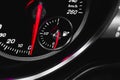 Low fuel gauge showing fuel dashboard, glowing indicator, close-up view Royalty Free Stock Photo