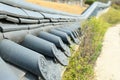 the low garden wall covered with Korean traditional roof tile Royalty Free Stock Photo