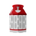 Low gas cylinder isolated on white background. Small contemporary canister fuel storage. Red propane bottle with handle icon