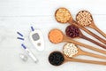 Low GI Food and Blood Sugar Testing Equipment Royalty Free Stock Photo