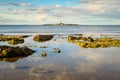 Low Hauxley Beach looks over Coquet Island Royalty Free Stock Photo