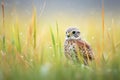a low-hovering kestrel with dew-covered grass beneath Royalty Free Stock Photo