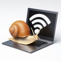 low internet speed. snail on laptop and wifi icon. ai generative