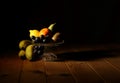 Low Key Fruit in a glass bowl still life