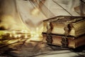 low key image of antique story book. selective focus. Royalty Free Stock Photo