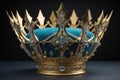 low key image of beautiful golden queen, king crown. ai generative