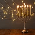 Low key Image of jewish holiday Hanukkah background Royalty Free Stock Photo