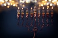 Low key Image of jewish holiday Hanukkah background Royalty Free Stock Photo