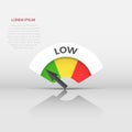 Low level risk gauge vector icon. Low fuel illustration on white background Royalty Free Stock Photo