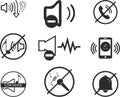 Low noise level icon, Low sound black vector icon set.